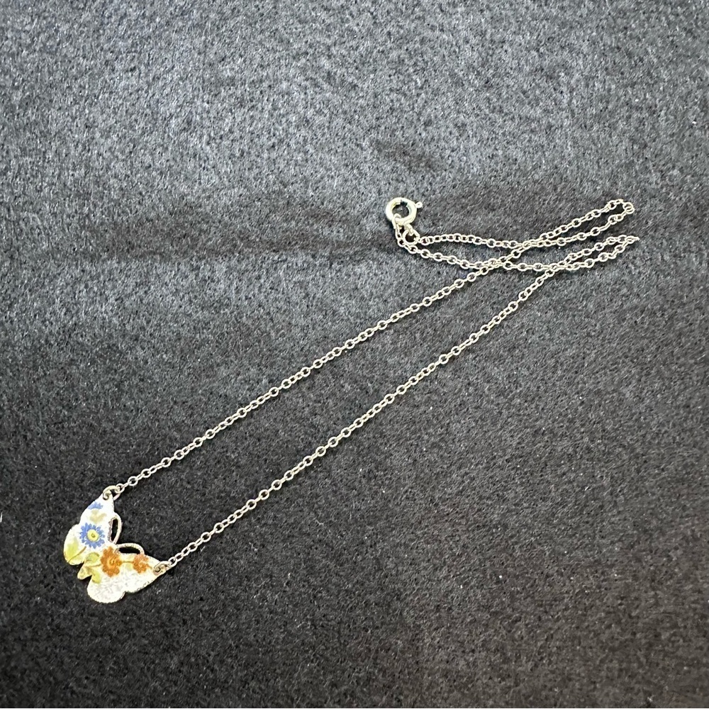 Vintage 70s Silver Butterfly Collar Necklace Hippie Boho Vibes 7” Minimalist